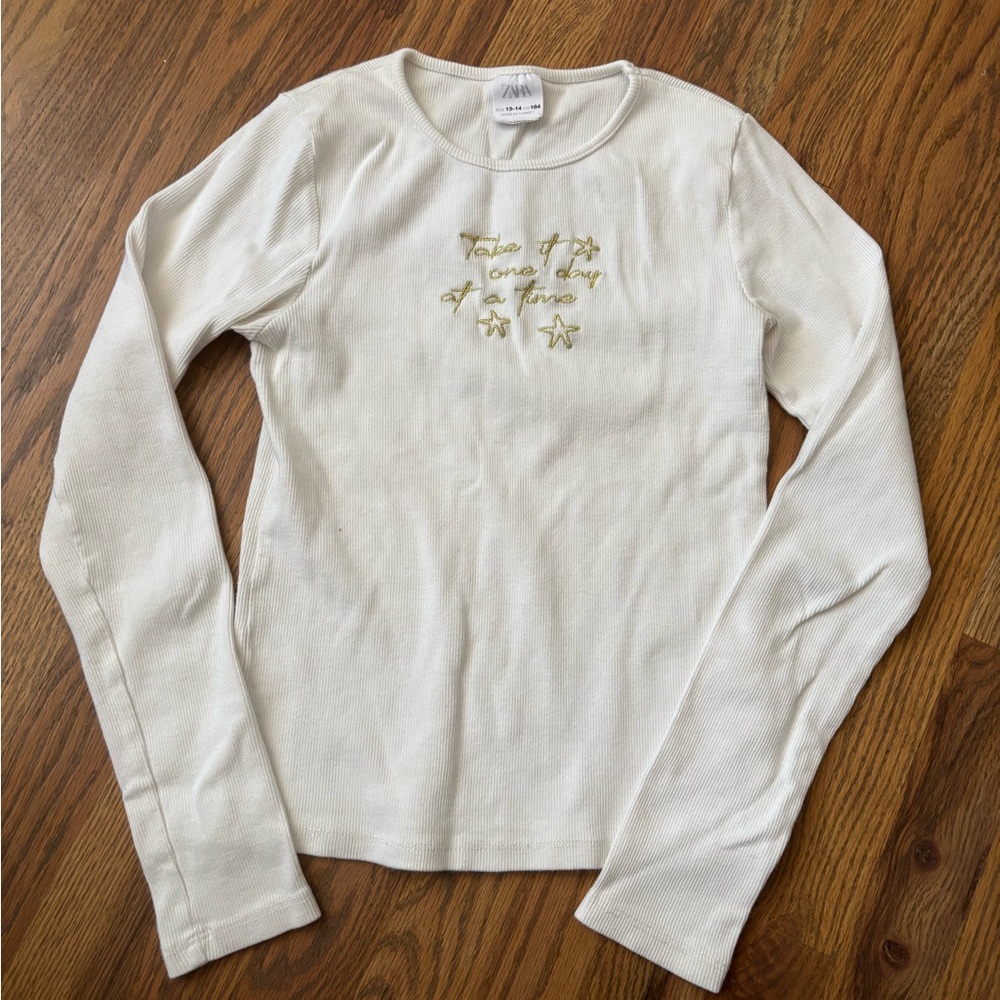Zara Kids Cream Ribbed Top